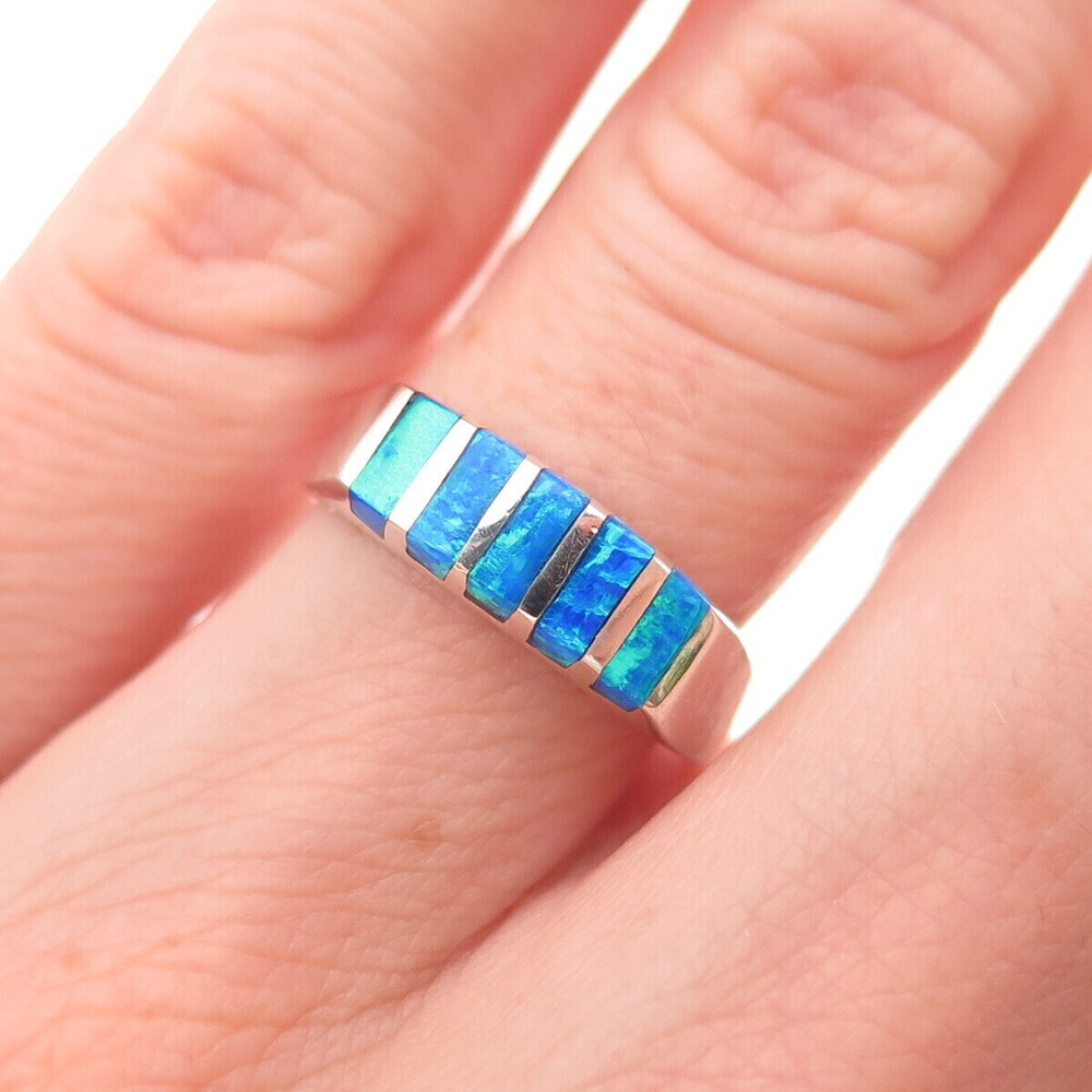 925 Sterling Silver Vintage Real Opal Modernist Ring Size 6